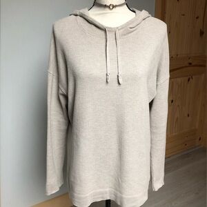 J. Jill Pure Beige Waffle Knit Pullover Hoodie Size Medium Petite